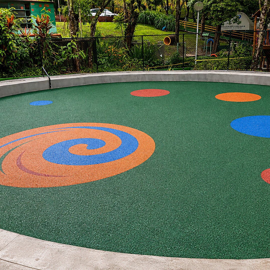 Piso monolítico colorido instalado pela Tronco Play